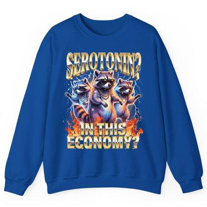 Serotonin in This Economy? raccoon Sweatshirt Royal product mockup