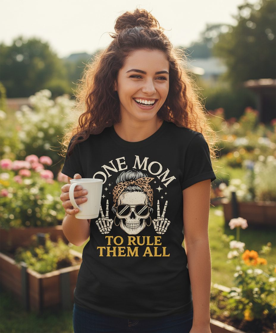 ONE MOM TO RULE THEM ALL Funny Sassy Skull T-Shirt - lifestyle model mockup - Black