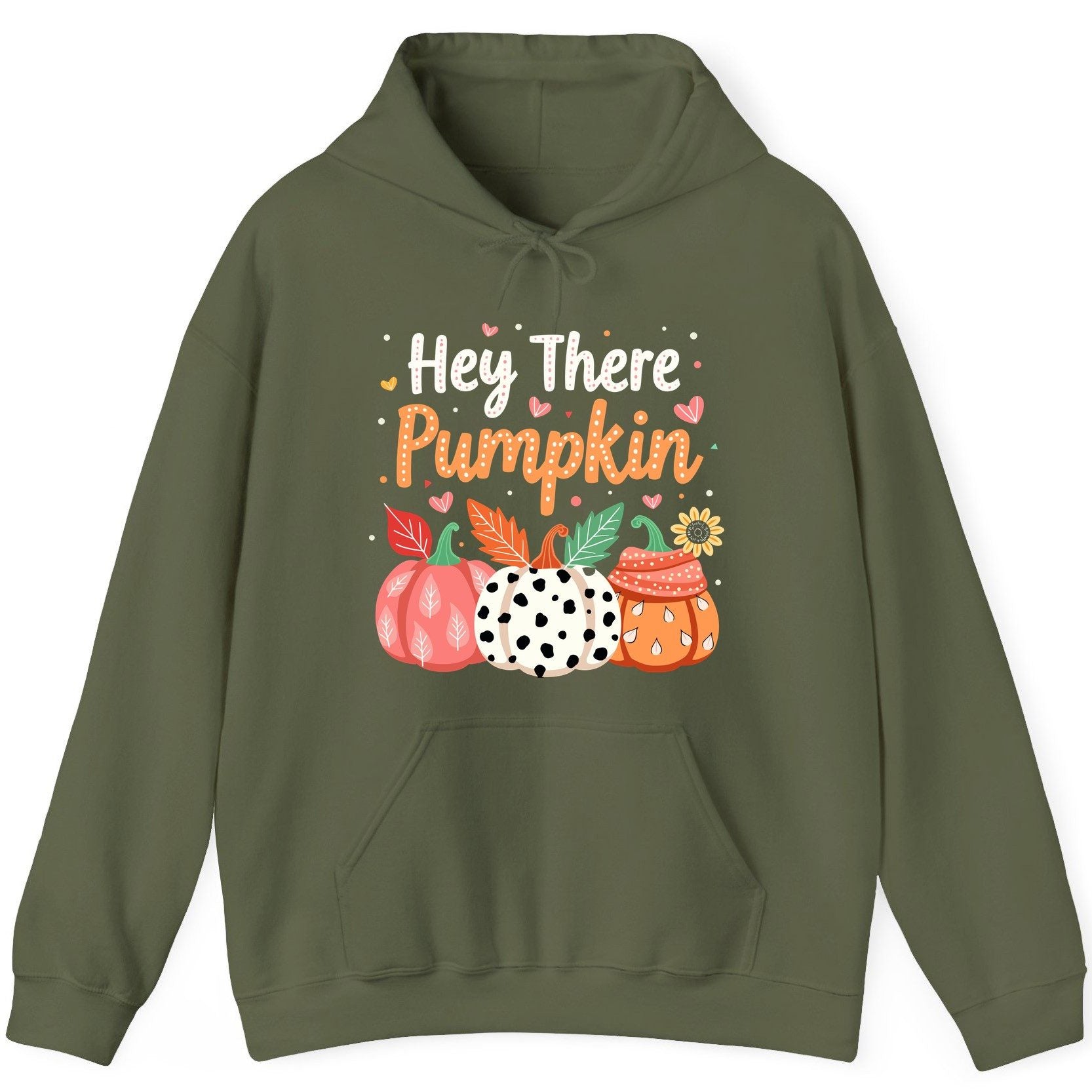 Hey There Pumpkin fall pumpkins Hoodie Military Green product mockup