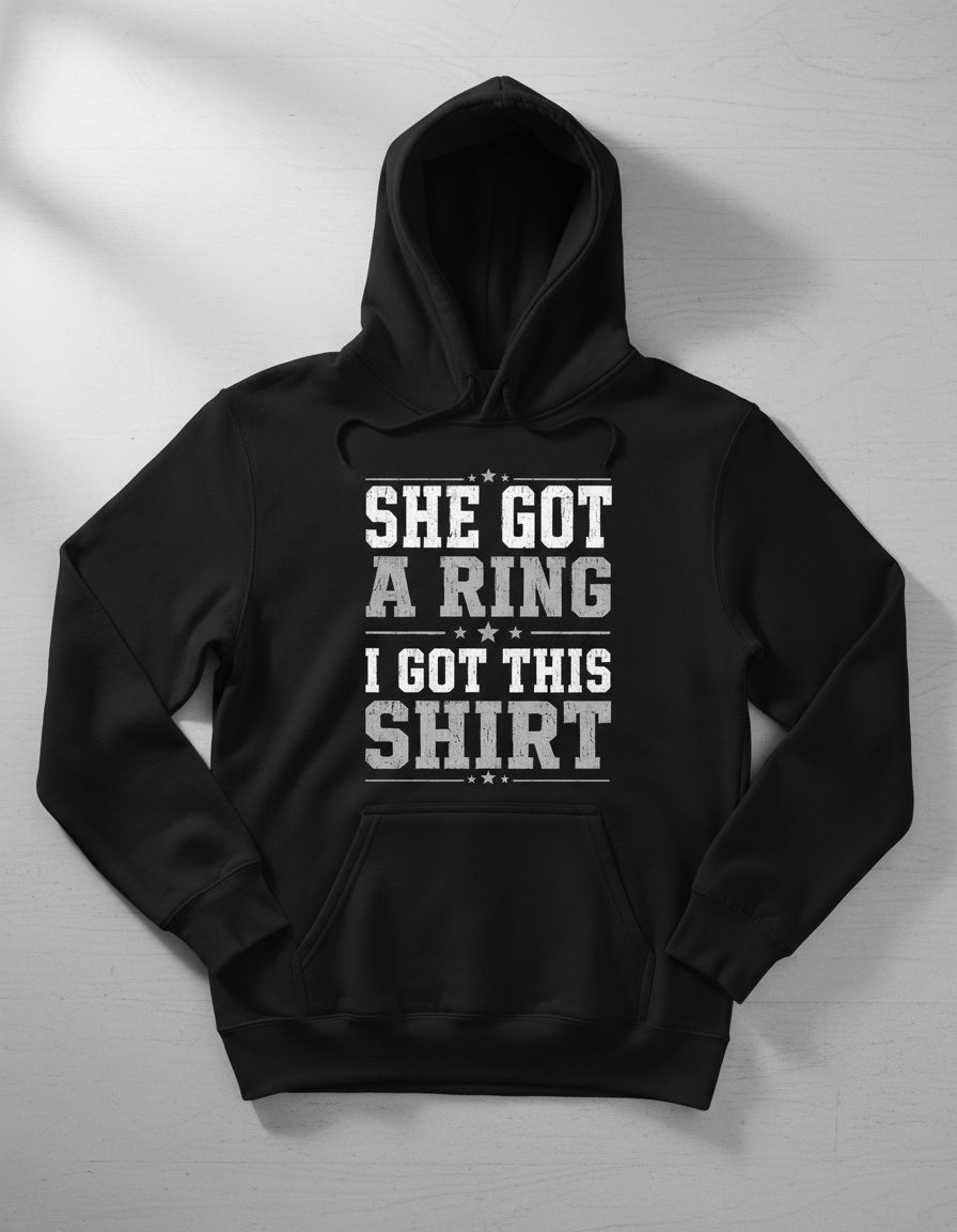 She Got a Ring I Got This Shirt Funny Bachelor Party Hoodie - product mockup - Black