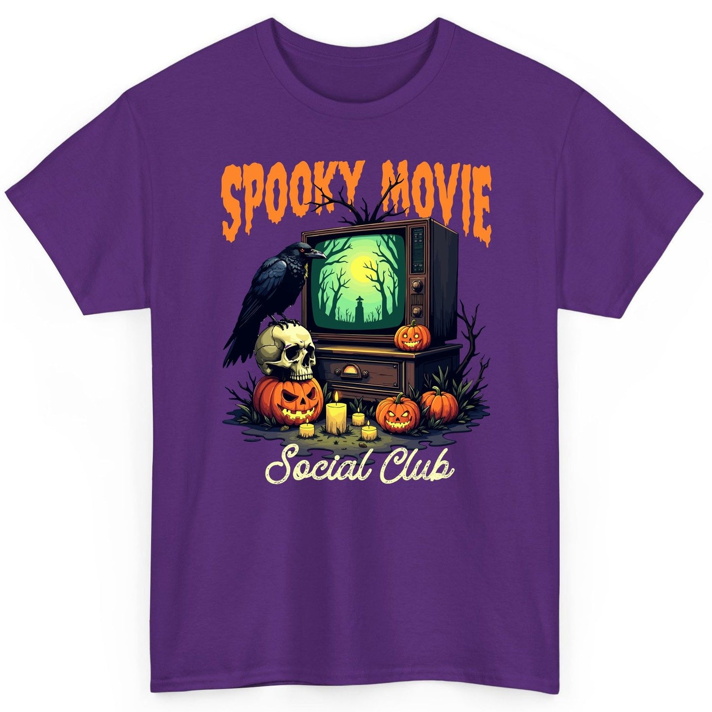 Spooky Movie Social Club Halloween T-Shirt Purple product mockup