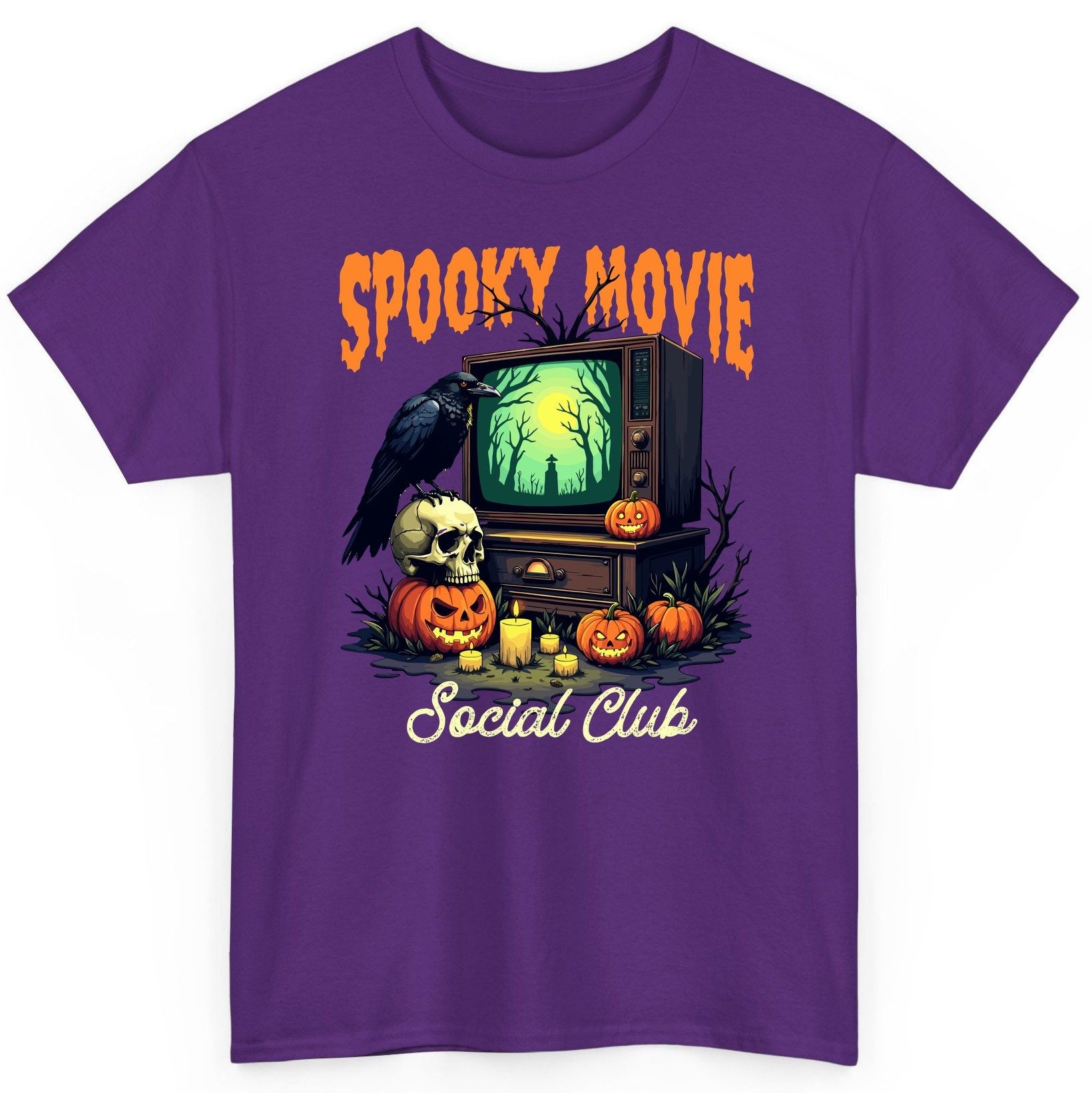 Spooky Movie Social Club Halloween T-Shirt Purple product mockup