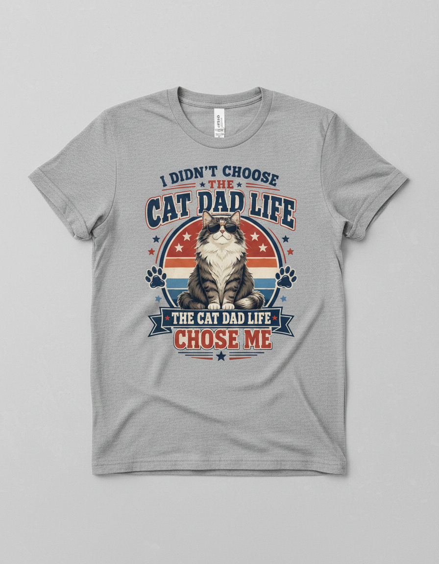 Funny Cat Dad Life Chose Me Vintage Design T-Shirt - Ash