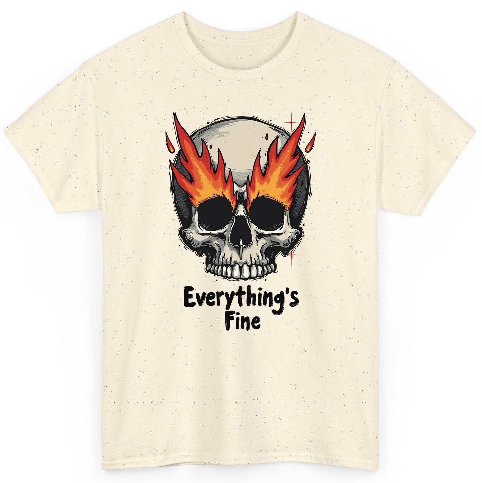 Everything's Fine flaming skull T-Shirt Natural product mockup