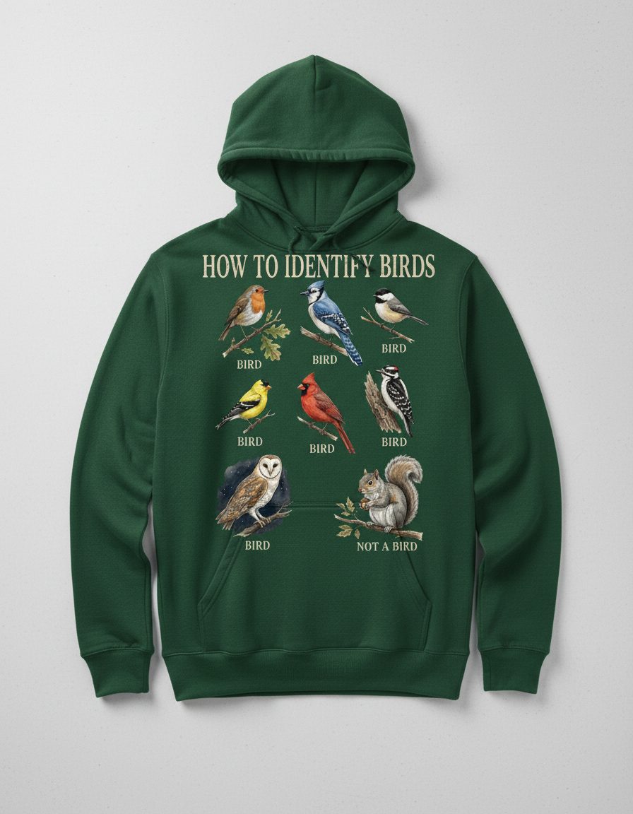 How to Identify Birds Funny Birdwatching Hoodie - product mockup - Forest Green