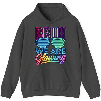 BRUH WE ARE Glowing Neon Party Hoodie Dark Heather product mockup