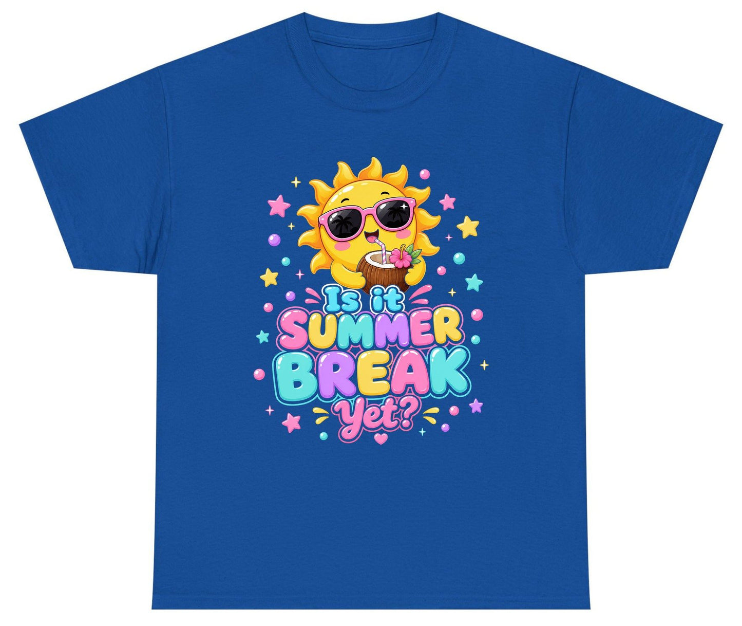 Is It SUMMER BREAK Yet Funny Vacation Youth T-Shirt - product mockup - Royal