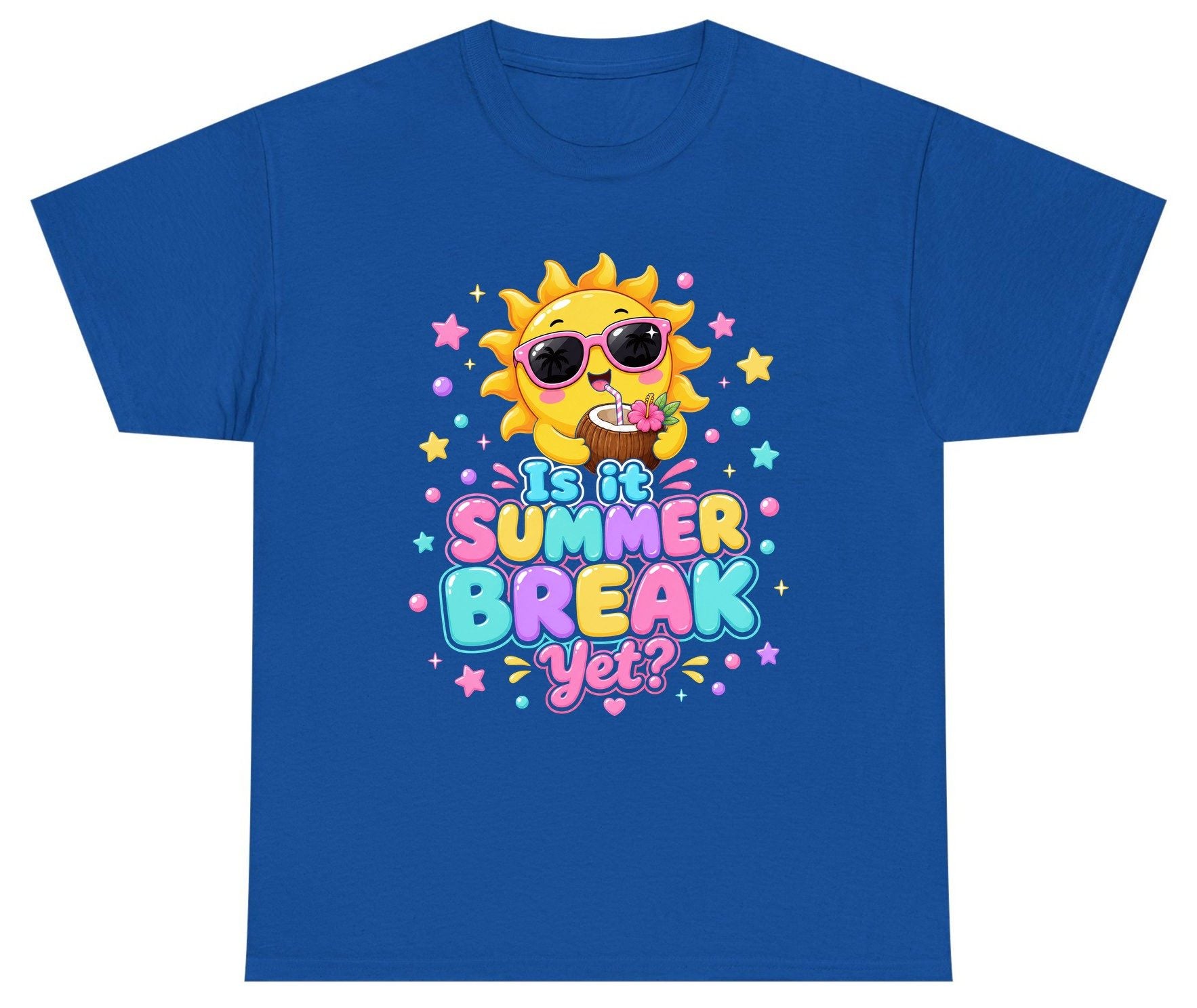 Is It SUMMER BREAK Yet Funny Vacation Youth T-Shirt - product mockup - Royal