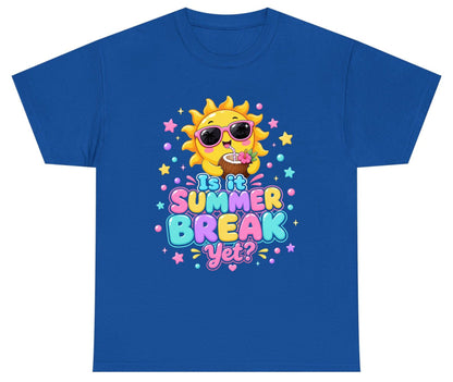 Is It SUMMER BREAK Yet Funny Vacation Youth T-Shirt - product mockup - Royal