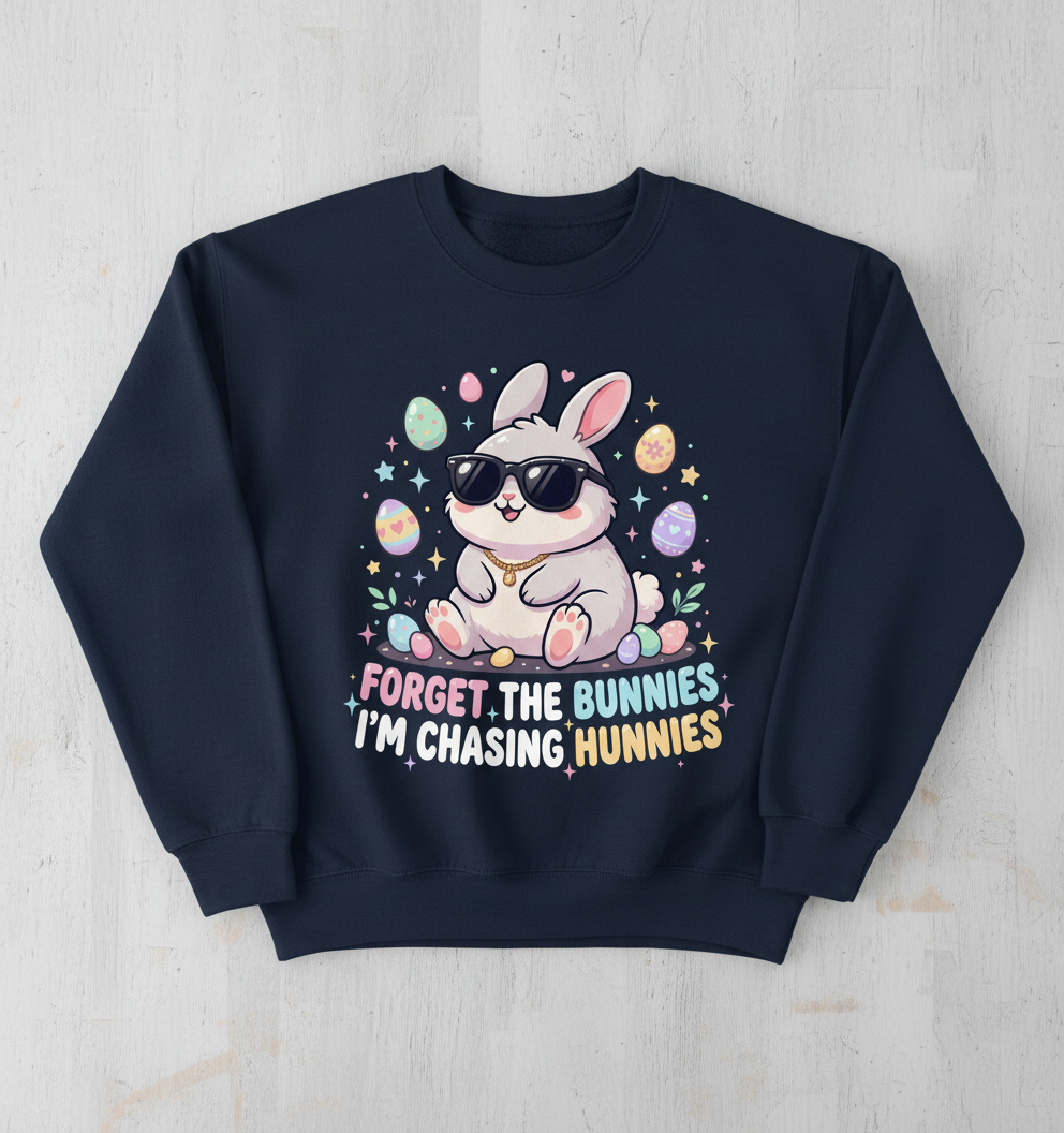 Cool Easter Bunny Chasing Hunnies Funny Design Sweatshirt - Navy