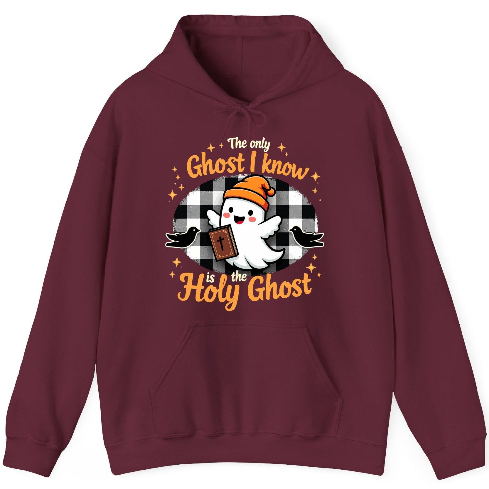 The Only Ghost I Know Is the Holy Ghost christian Halloween Hoodie Maroon product mockup