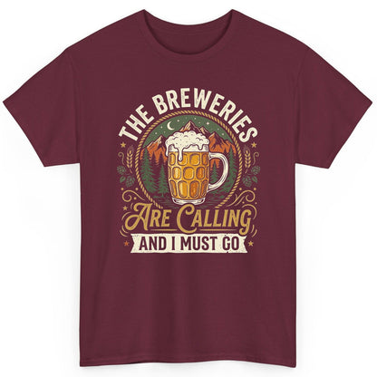 The Breweries Are Calling and I Must Go Funny Craft Beer T-Shirt - product mockup - Maroon