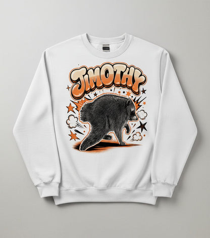 Timothy Retro Raccoon Sweatshirt - product mockup - White