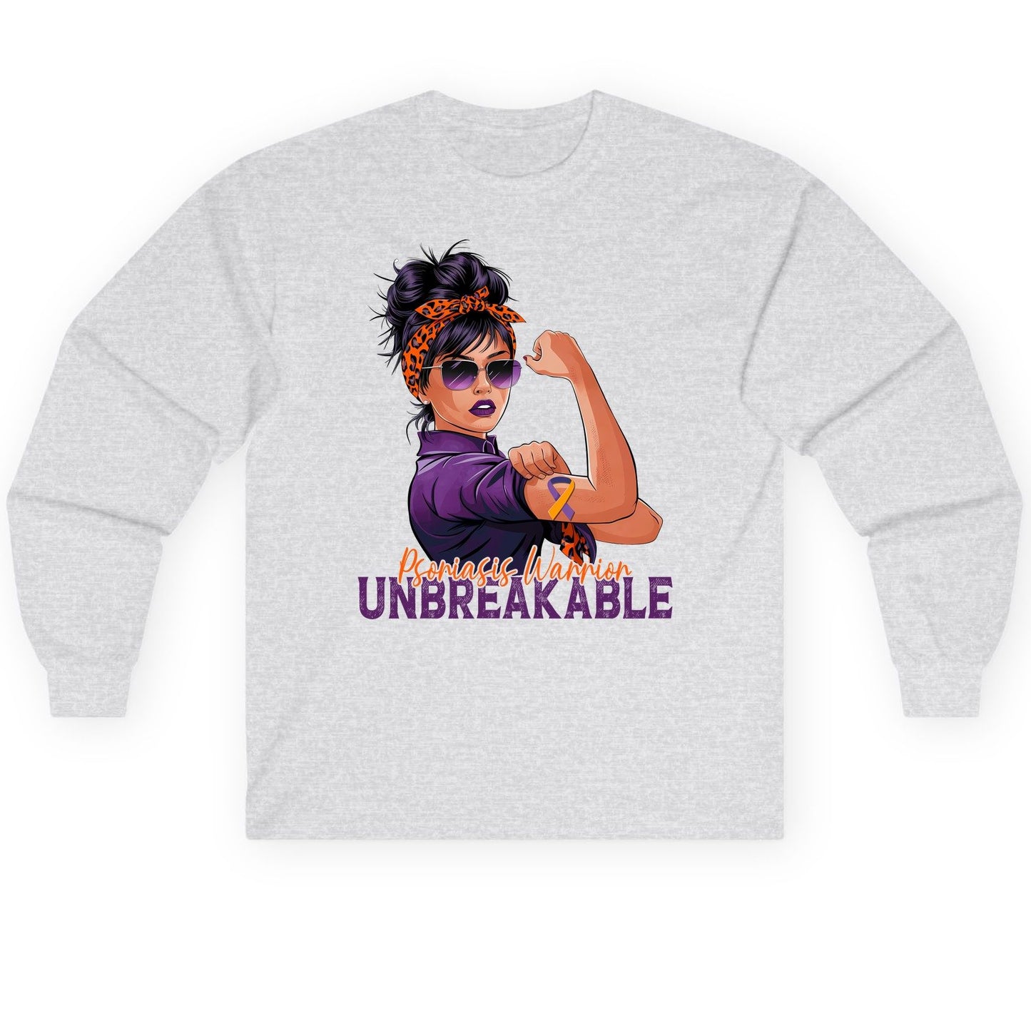 Psoriasis Warrior Unbreakable psoriasis awareness Long Sleeve Tee Ash product mockup