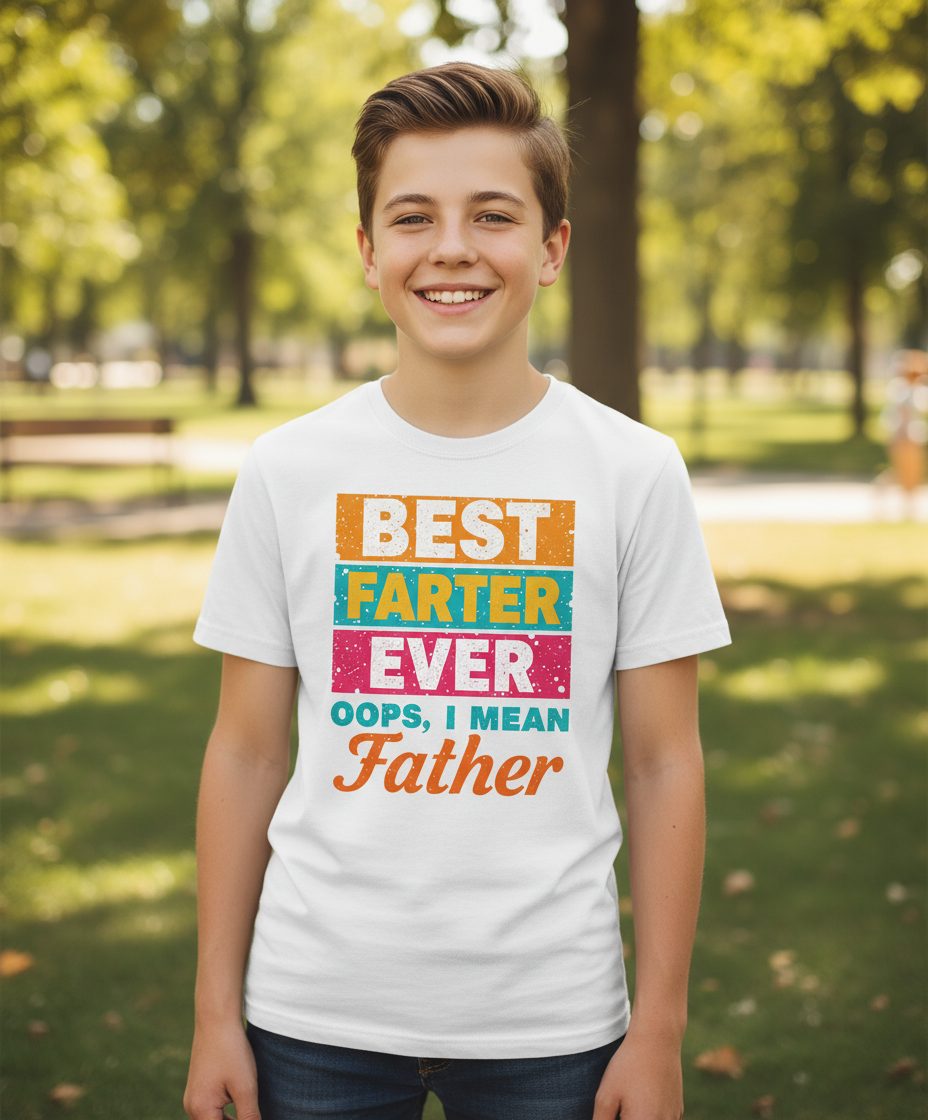 Best Farter Ever Oops, I Mean Father dad jokes Youth T-Shirt White lifestyle mockup