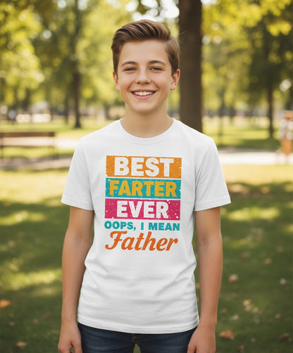 Best Farter Ever Oops, I Mean Father dad jokes Youth T-Shirt White lifestyle mockup