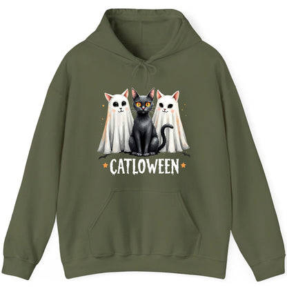 Catloween Halloween cats Hoodie Military Green product mockup