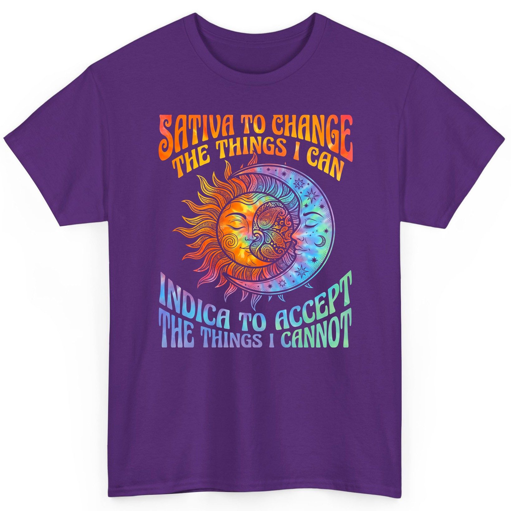 SATIVA TO CHANGE THE THINGS I CAN INDICA TO ACCEPT THE THINGS T-Shirt - product mockup - Purple