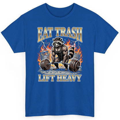 Eat Trash Lift Heavy weightlifting raccoon T-Shirt Royal product mockup