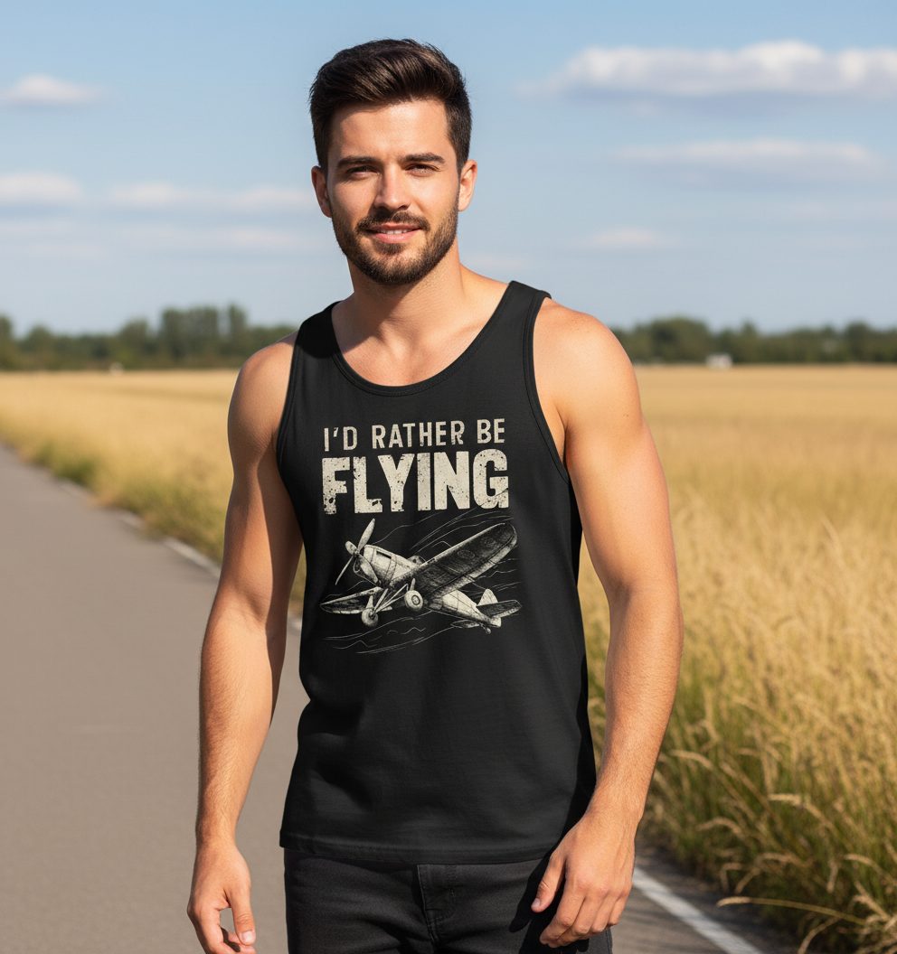 I'd Rather Be Flying vintage propeller plane Tank Top Black lifestyle mockup