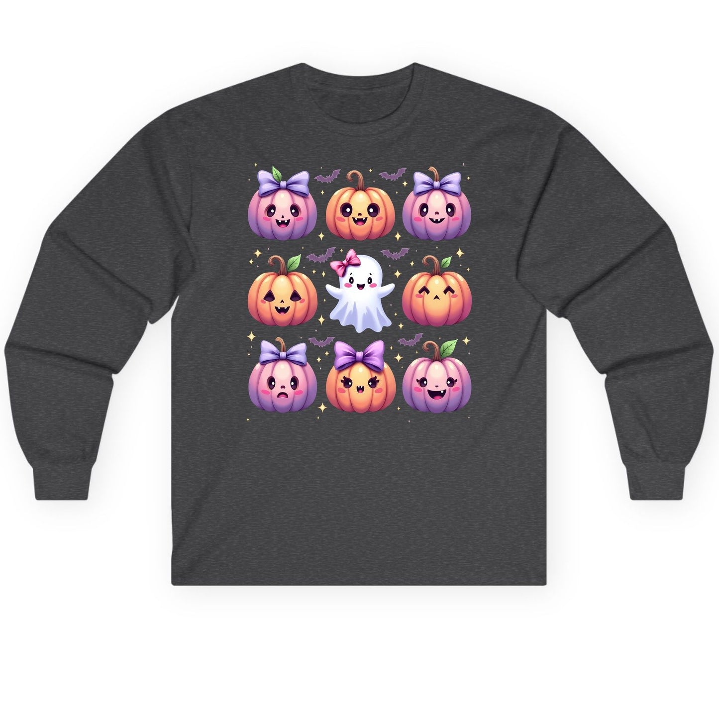 Kawaii Halloween Pumpkins kawaii Halloween Long Sleeve Tee Dark Heather product mockup