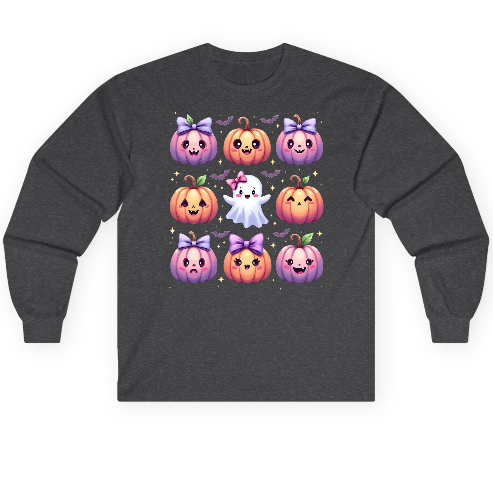 Kawaii Halloween Pumpkins kawaii Halloween Long Sleeve Tee Dark Heather product mockup