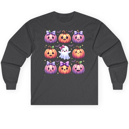 Kawaii Halloween Pumpkins kawaii Halloween Long Sleeve Tee Dark Heather product mockup