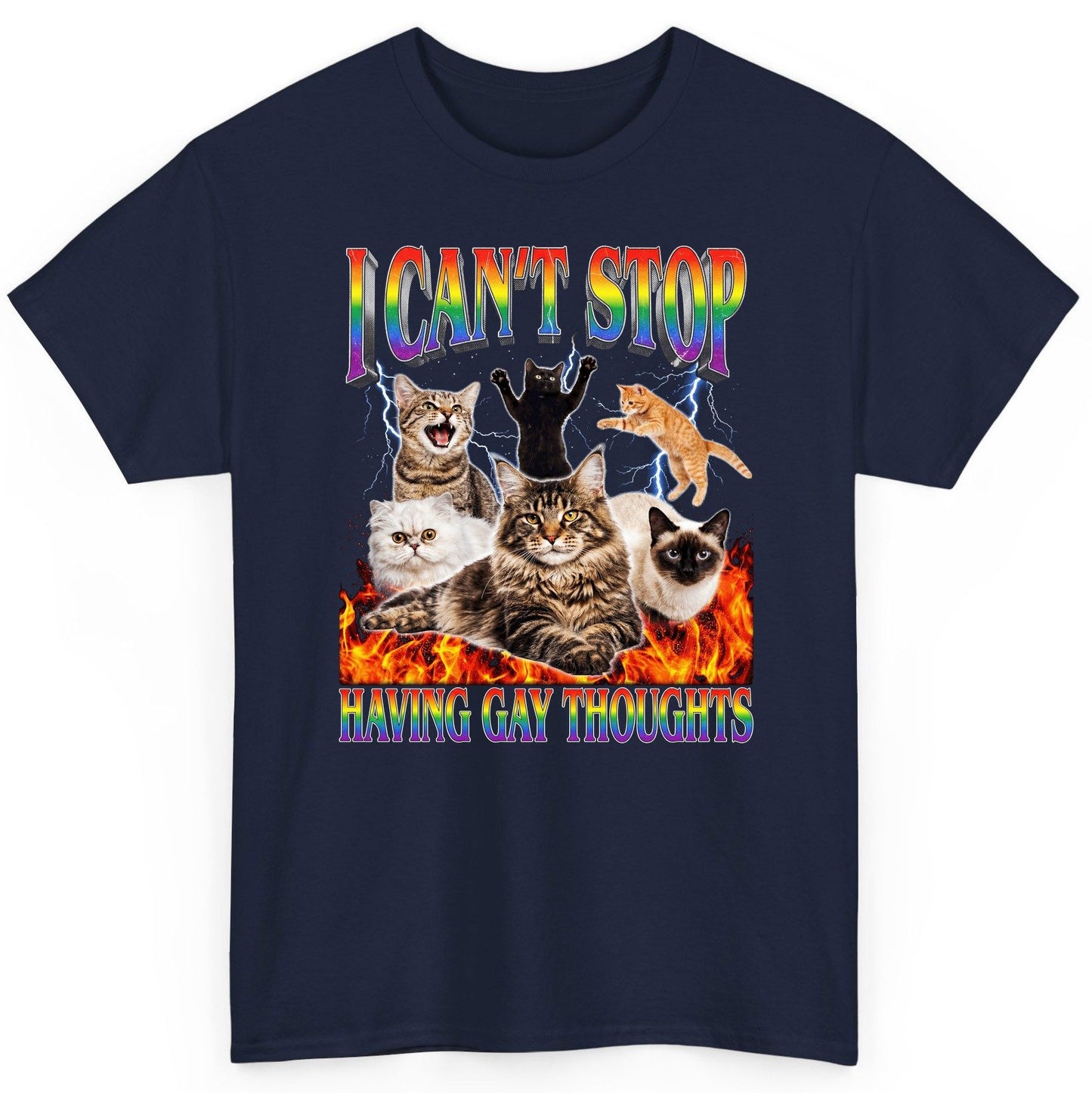 I Can't Stop Having Gay Thoughts cats T-Shirt Navy product mockup