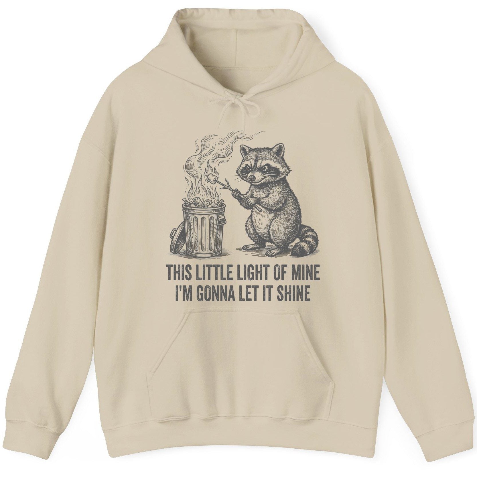 THIS LITTLE LIGHT OF MINE I'M GONNA LET IT SHINE Raccoon Hoodie Sand product mockup