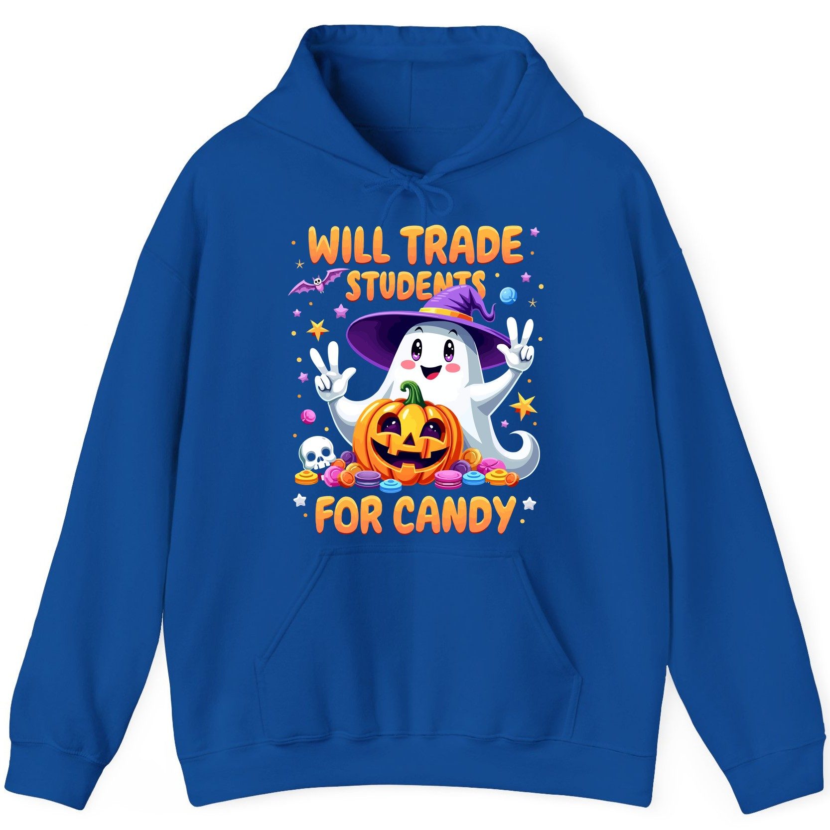 Will Trade Students for Candy teacher Halloween Hoodie Royal product mockup