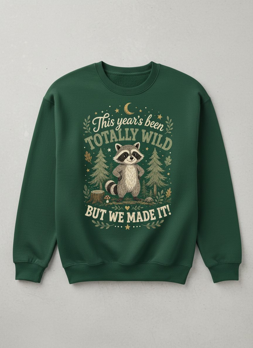 Totally Wild Raccoon Funny Animal Lovers Sweatshirt - product mockup - Forest Green