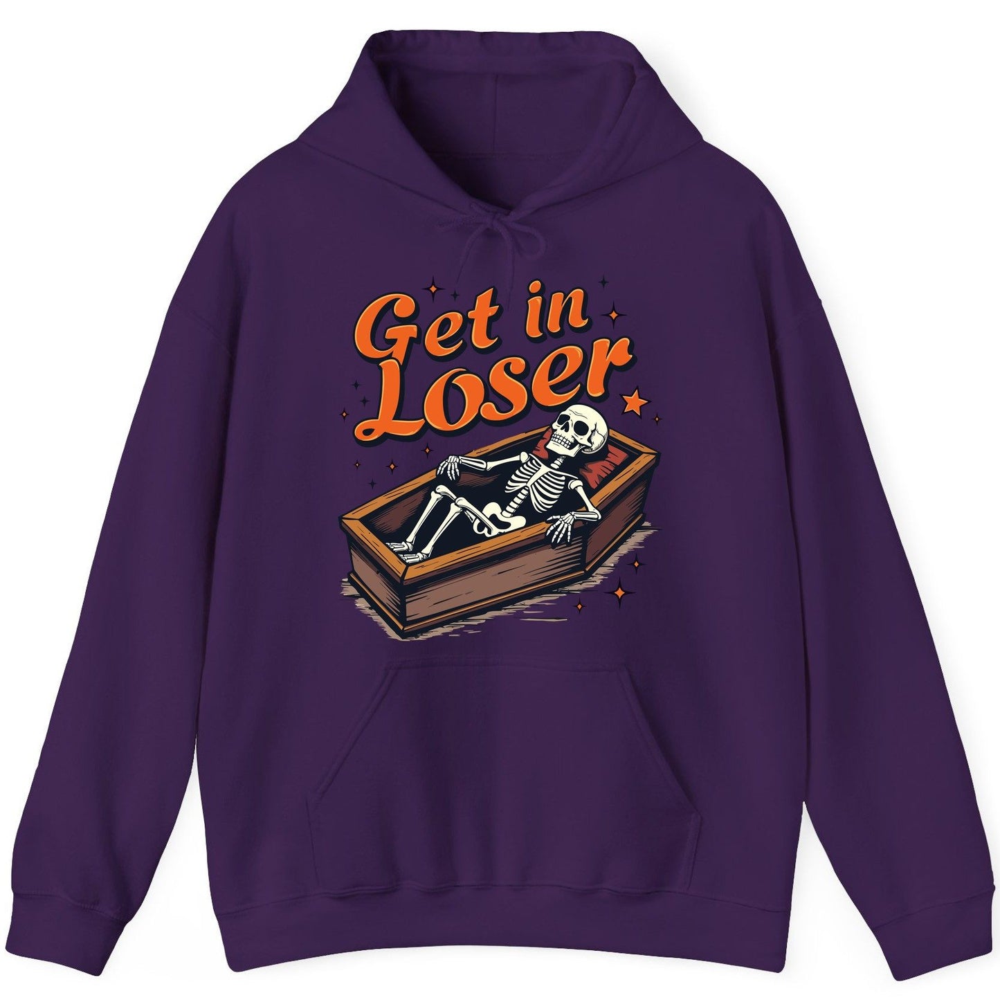 Get in Loser skeleton in coffin Hoodie Purple product mockup