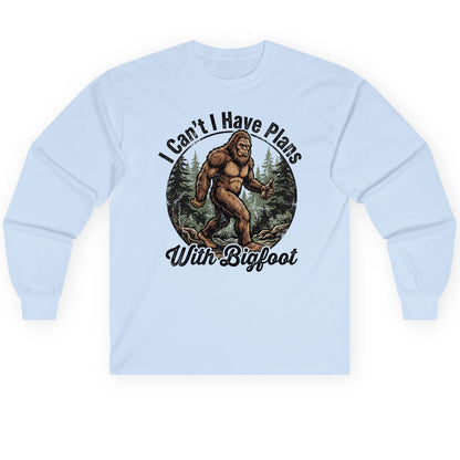I Can't I Have Plans with Bigfoot bigfoot Long Sleeve Tee Light Blue product mockup
