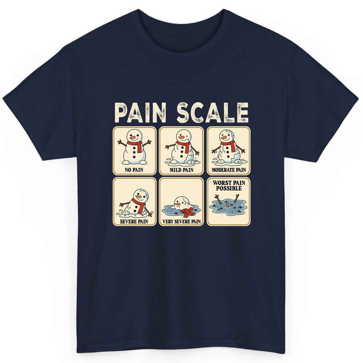 Pain Scale No Pain Mild Pain Moderate Pain Severe Pain Very Severe Pain Worst Pain Possible snowman T-Shirt Navy product