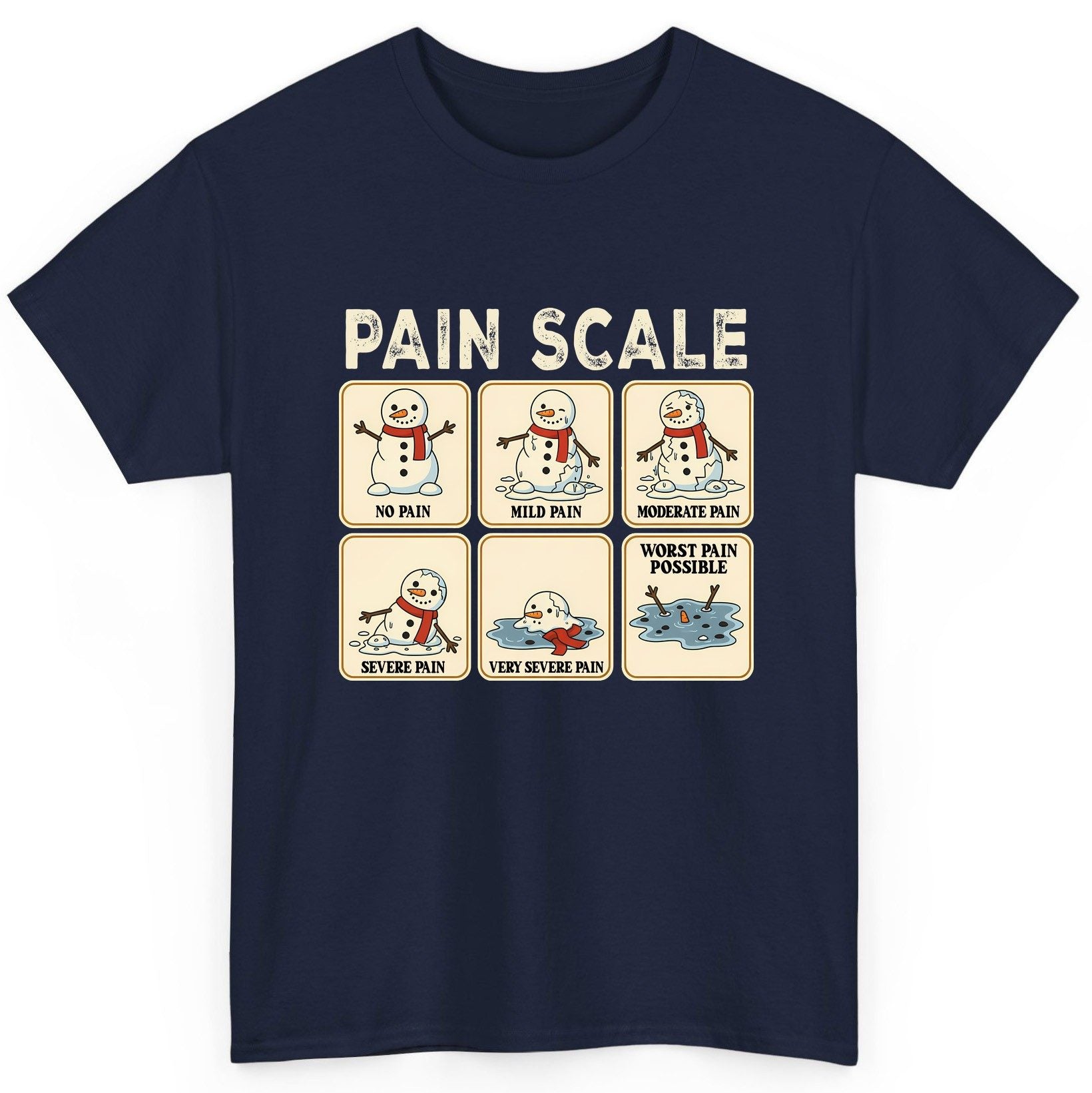 Pain Scale No Pain Mild Pain Moderate Pain Severe Pain Very Severe Pain Worst Pain Possible snowman T-Shirt Navy product