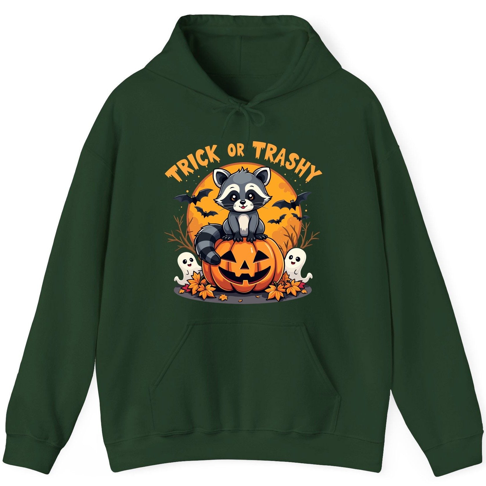 Trick or Trashy raccoon Hoodie Forest Green product mockup