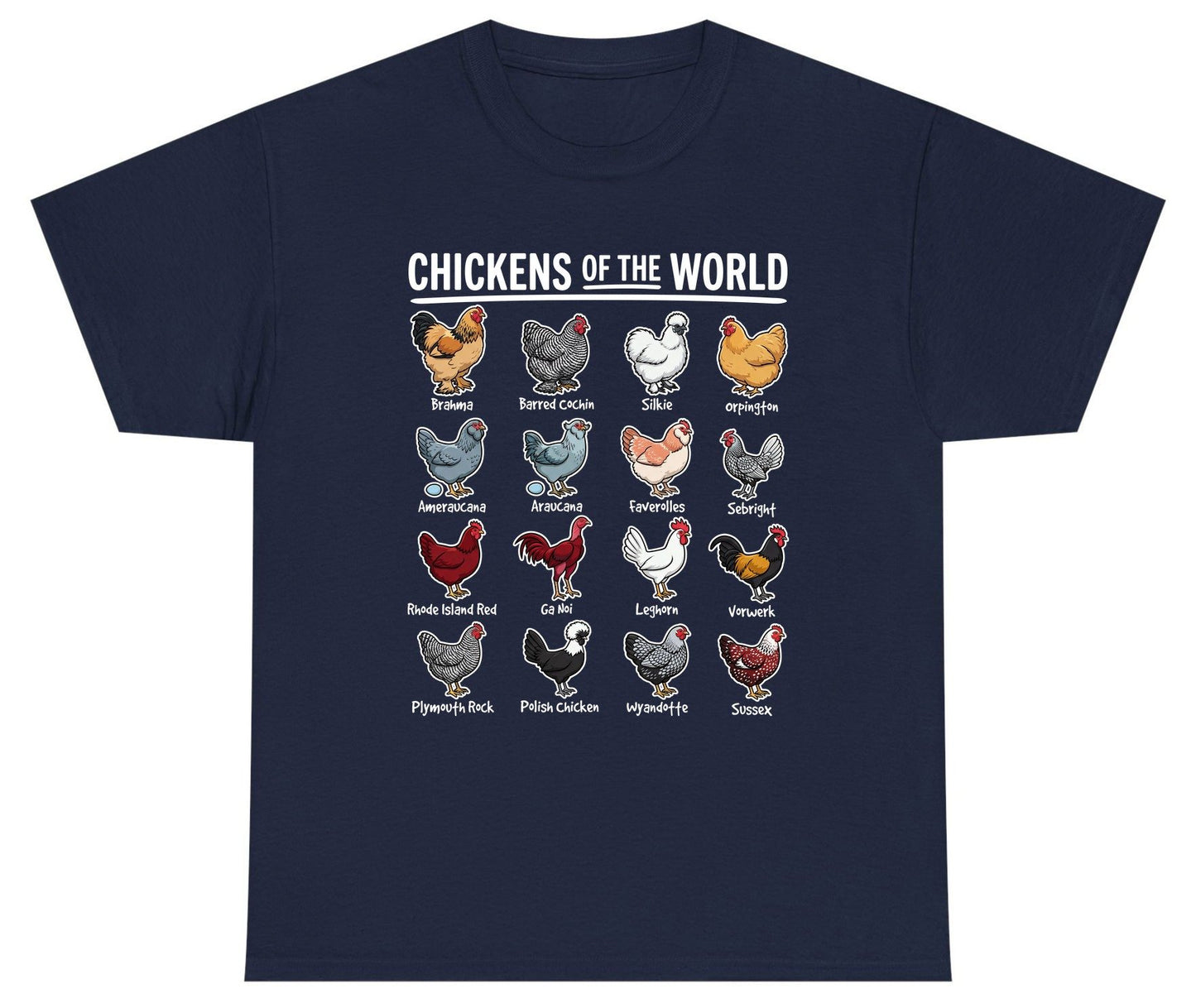 Chickens of the World chicken breeds Youth T-Shirt Navy product mockup