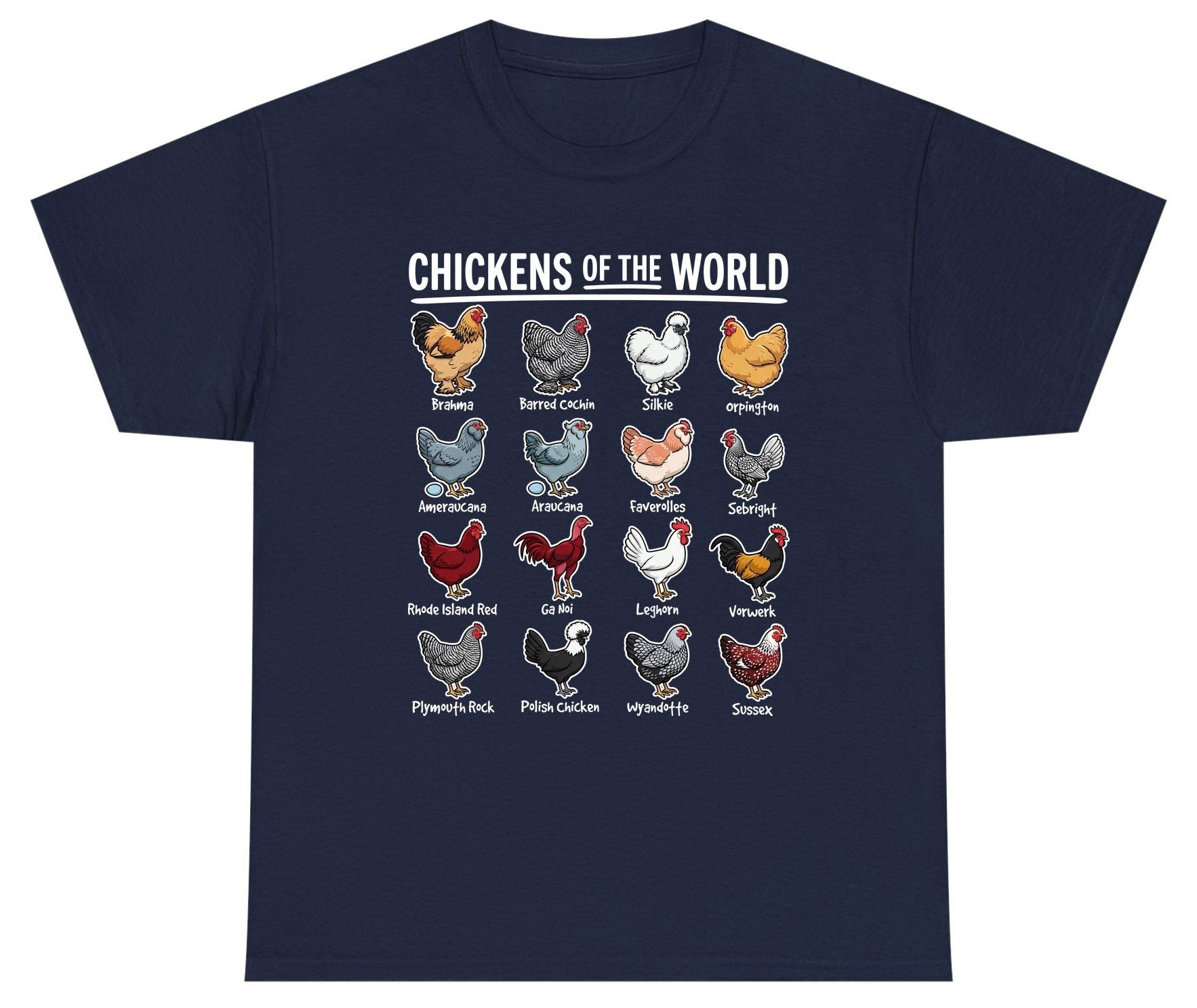 Chickens of the World chicken breeds Youth T-Shirt Navy product mockup