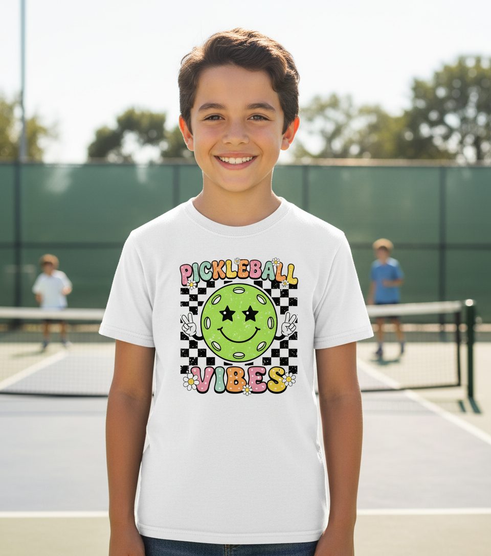 Pickleball Vibes pickleball Youth T-Shirt White lifestyle mockup