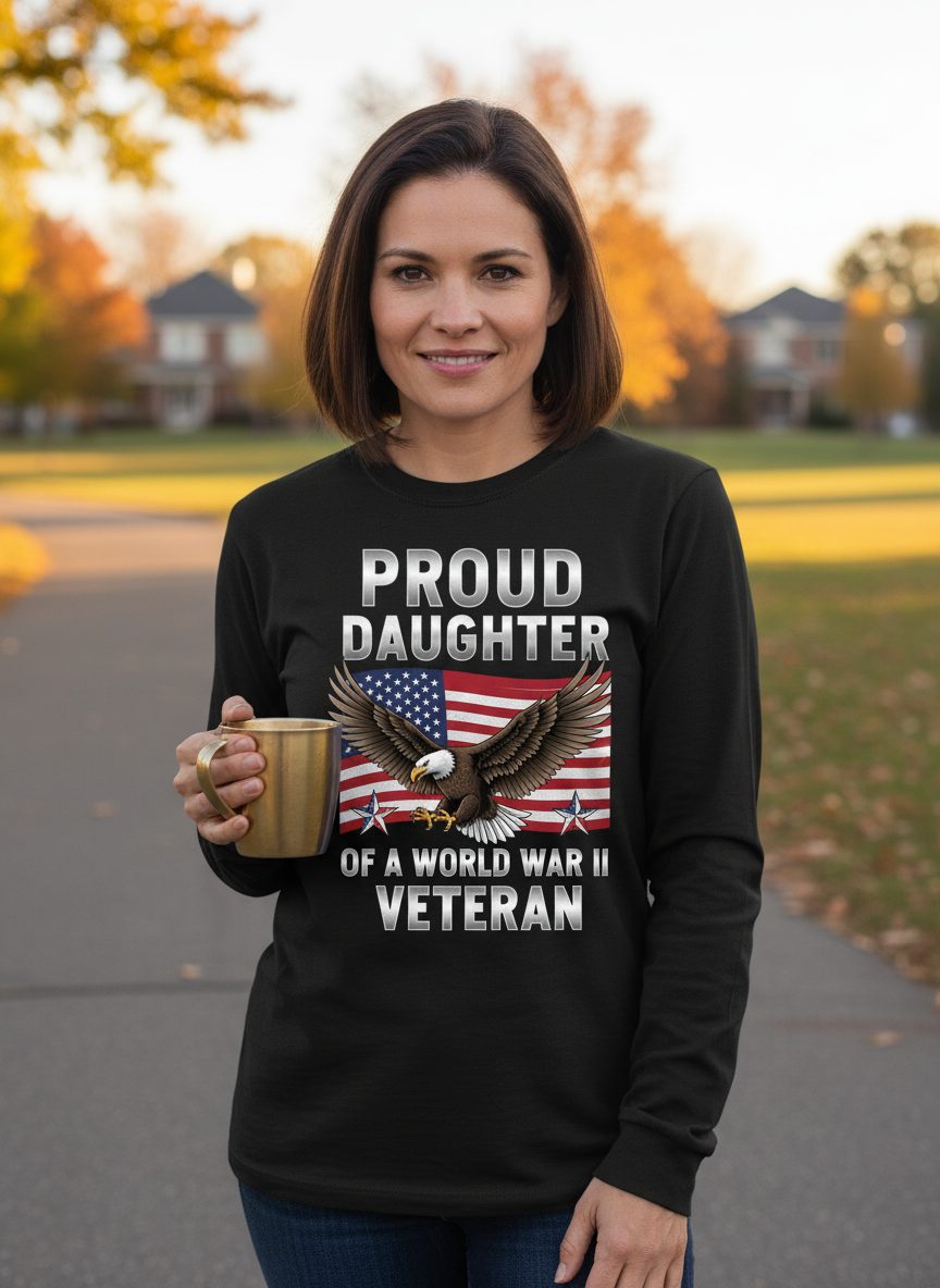 Proud Daughter of a World War Ii Veteran wwii veteran family Long Sleeve Tee Black lifestyle mockup