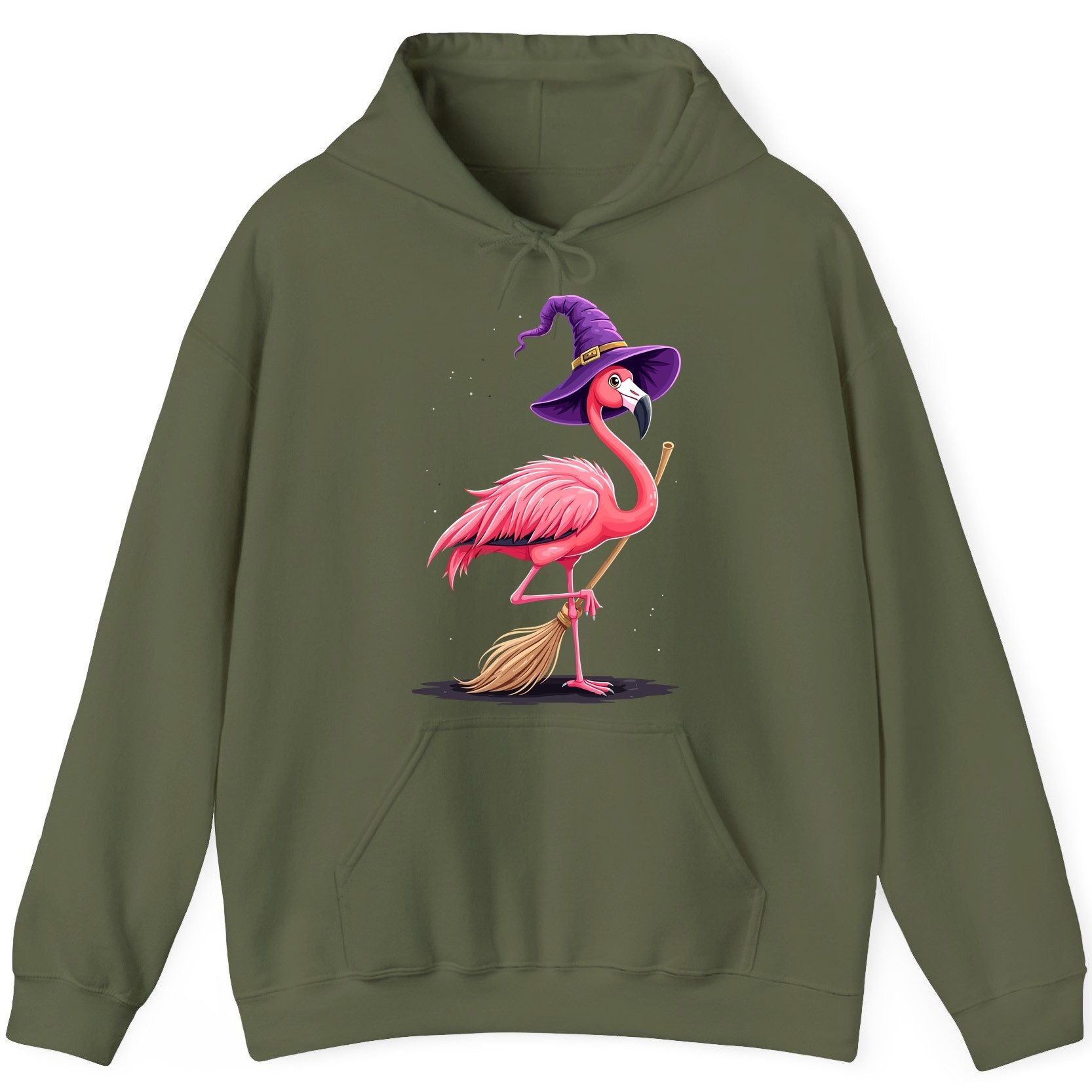 Witch Flamingo flamingo Hoodie Military Green product mockup