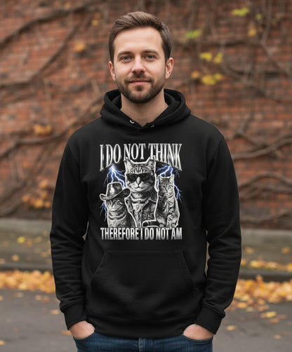 I Do Not Think Therefore I Do Not Am cats Hoodie Black lifestyle mockup
