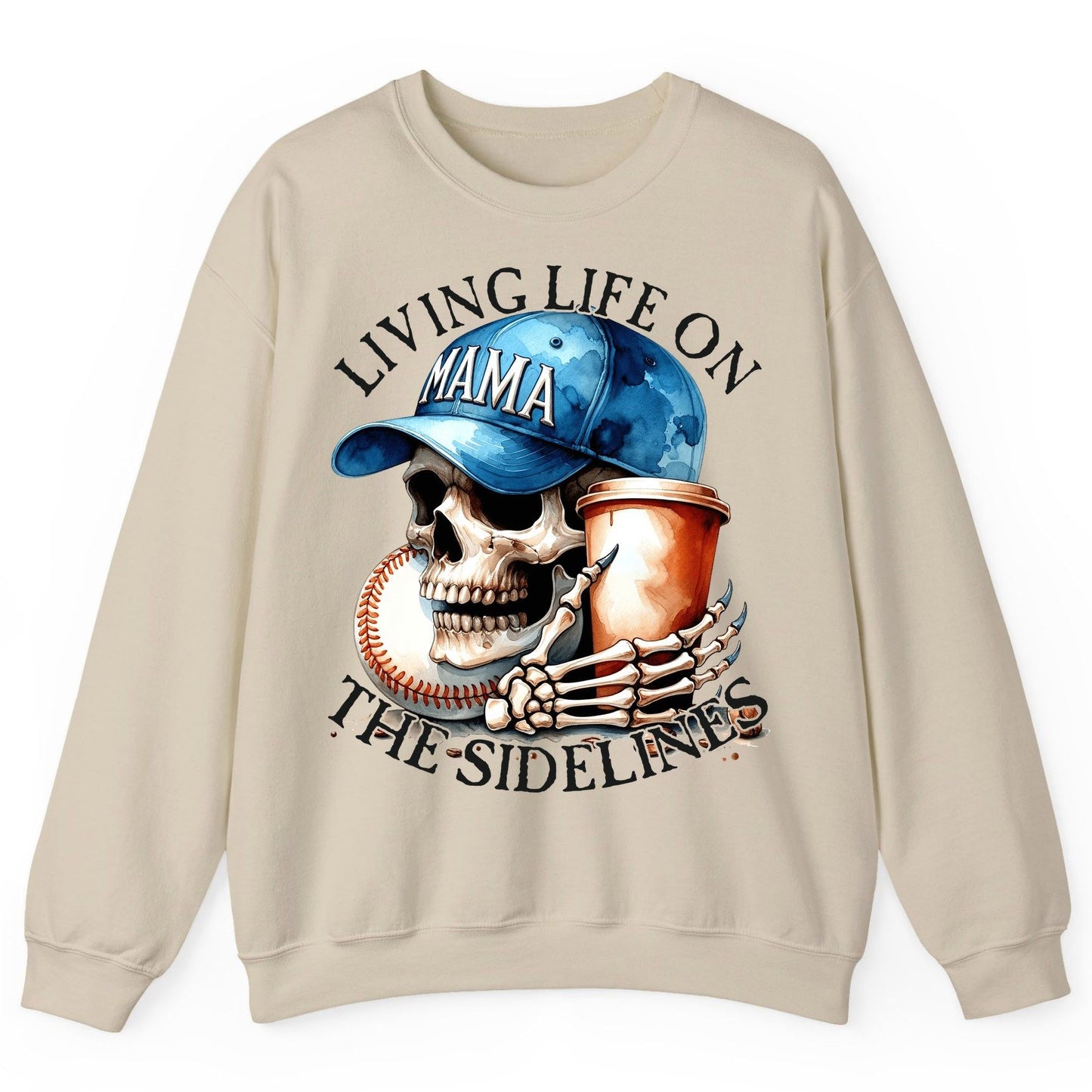 Living Life on the Sidelines Mama baseball mom Sweatshirt Sand product mockup
