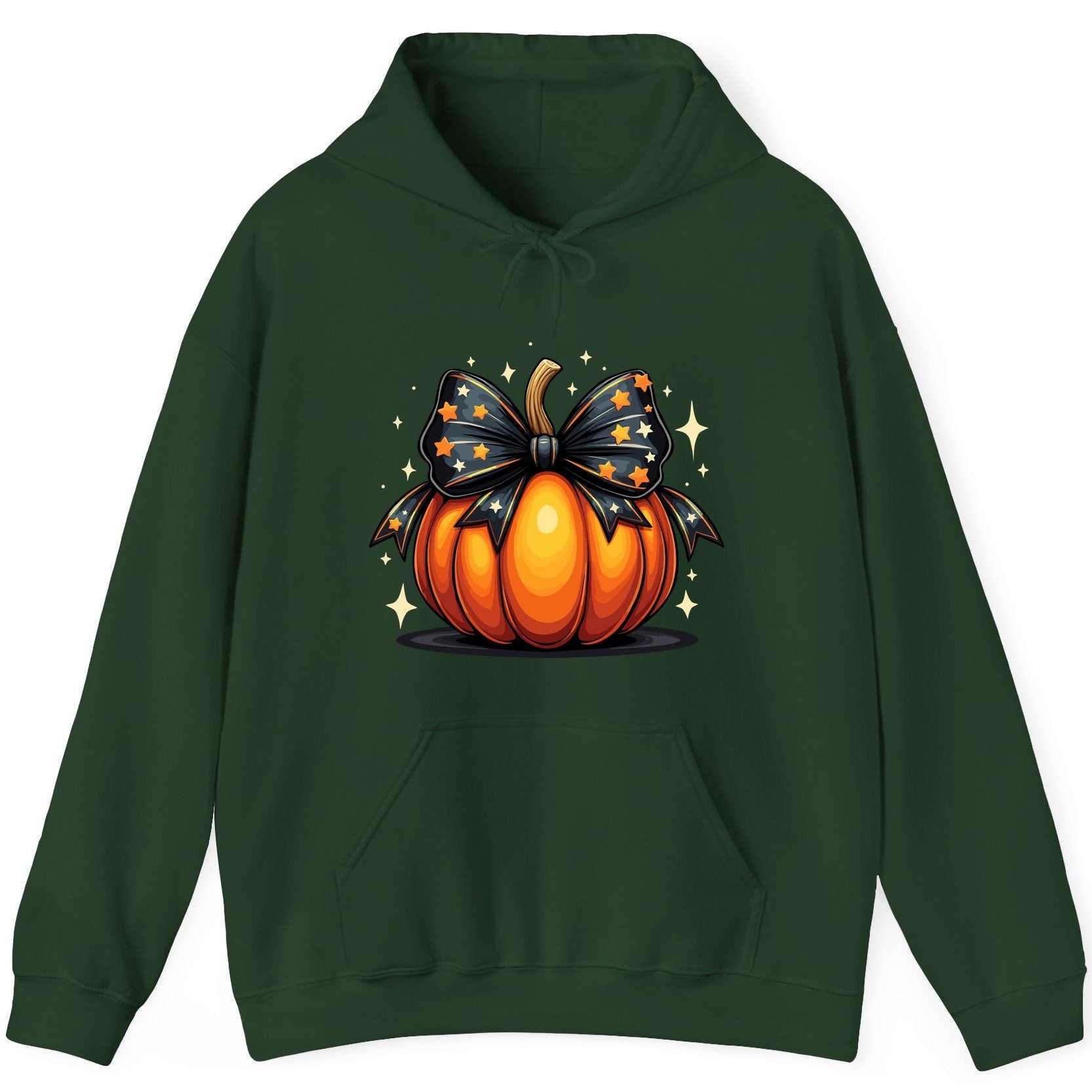 Starry Bow Pumpkin Halloween pumpkin Hoodie Forest Green product mockup