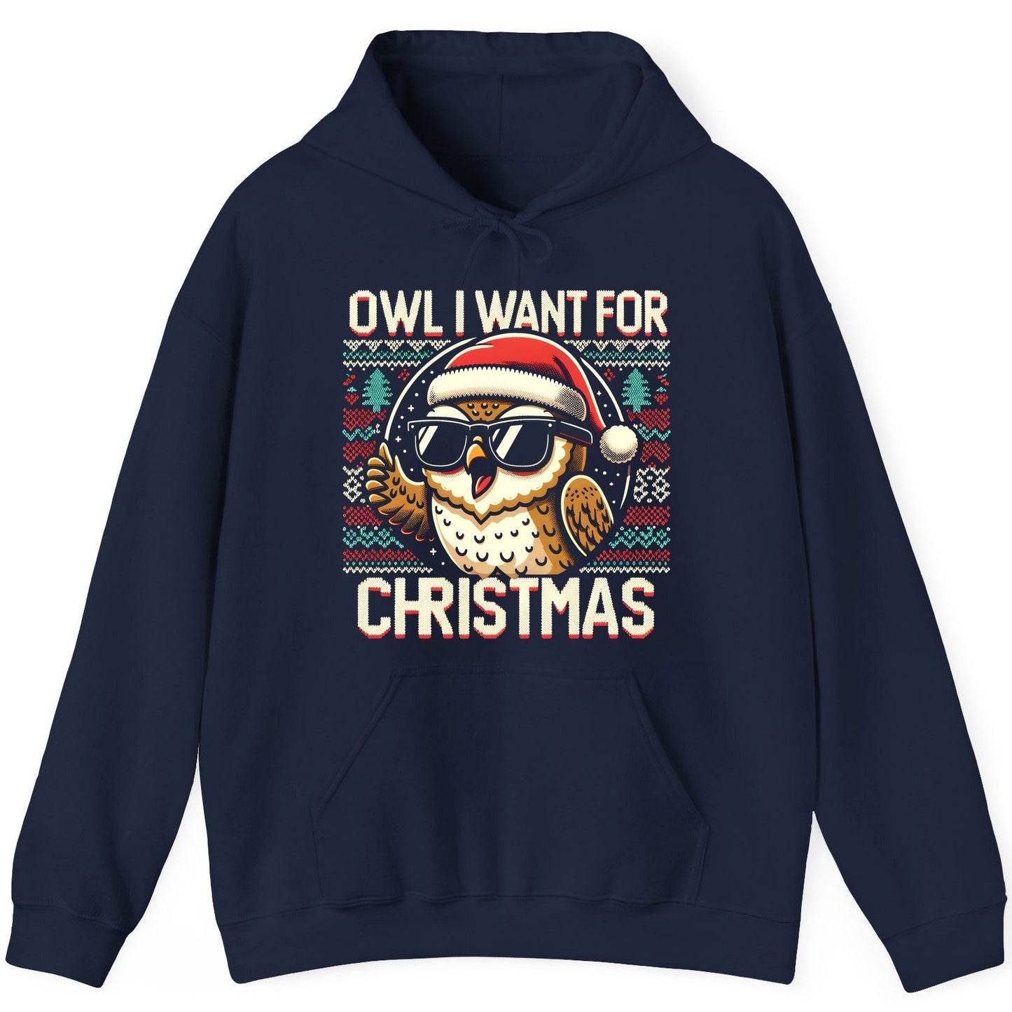 Owl I Want for Christmas Christmas owl Hoodie Navy product mockup