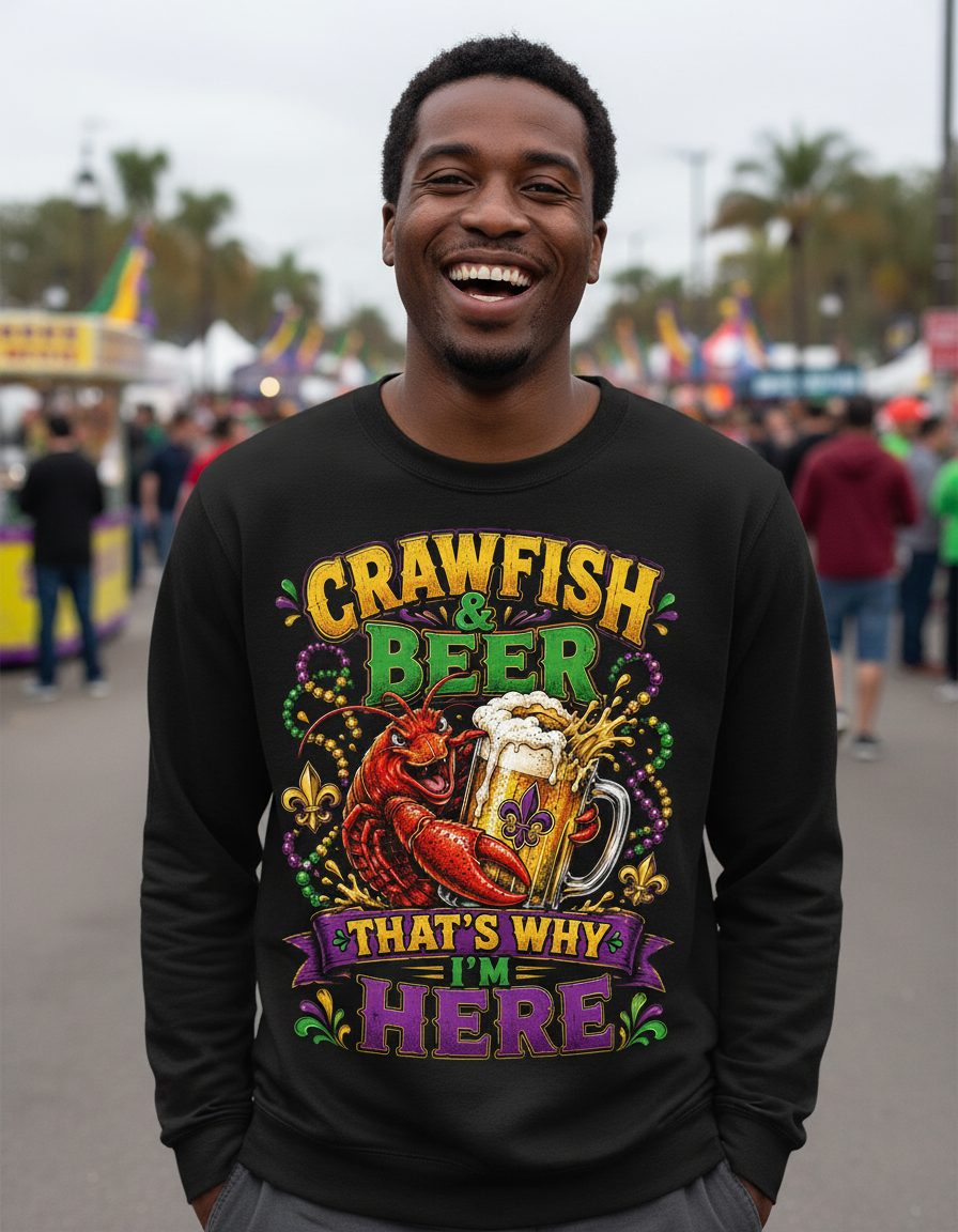 Crawfish & Beer That's Why I'm Here Funny Boil Sweatshirt - lifestyle model mockup - Black