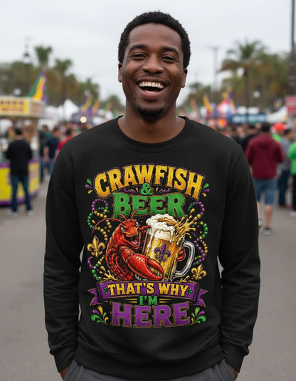Crawfish & Beer That's Why I'm Here Funny Boil Sweatshirt - lifestyle model mockup - Black