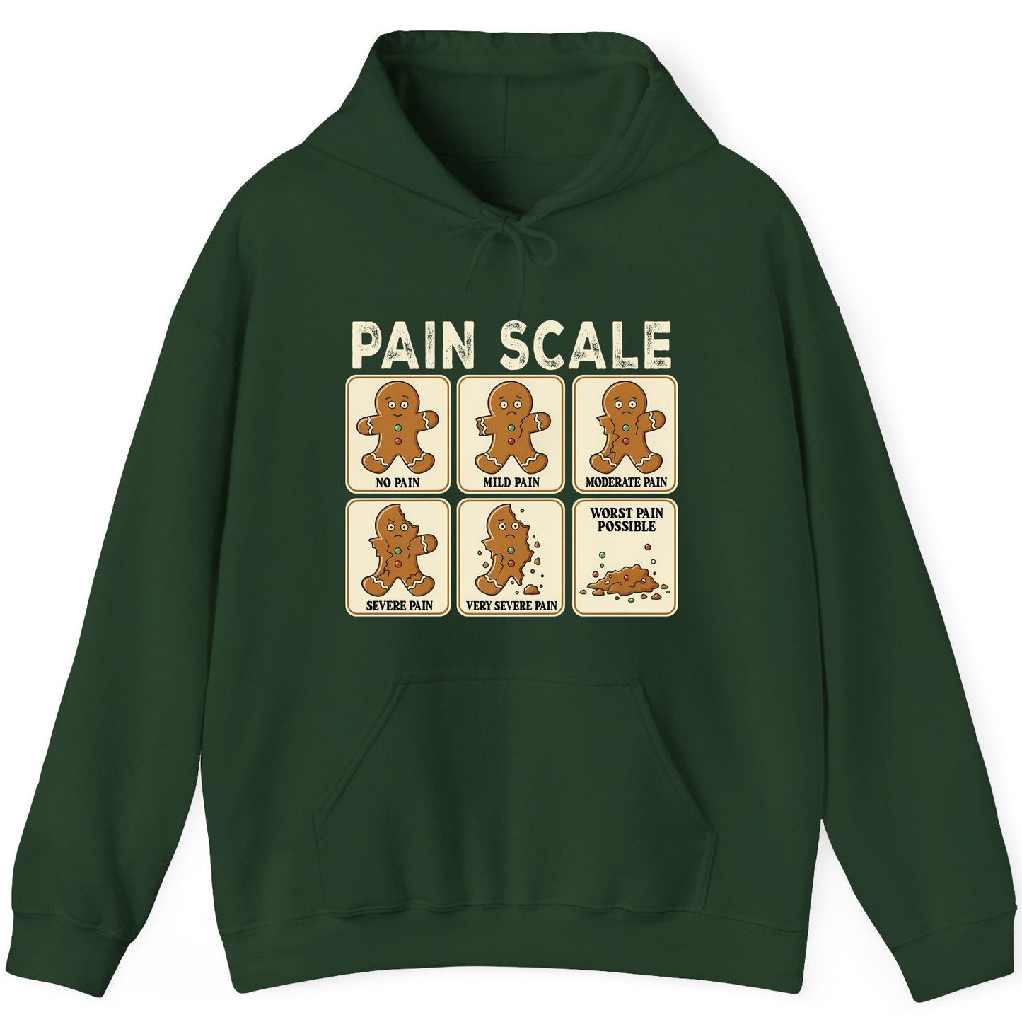 Pain Scale gingerbread man pain scale Hoodie Forest Green product mockup