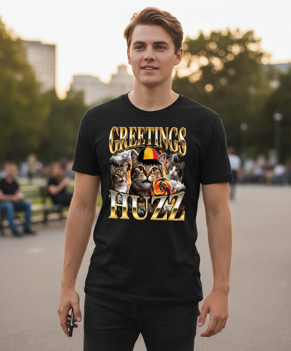 Greetings HUZZ Funny Cats Youth T-Shirt - lifestyle model mockup - Black
