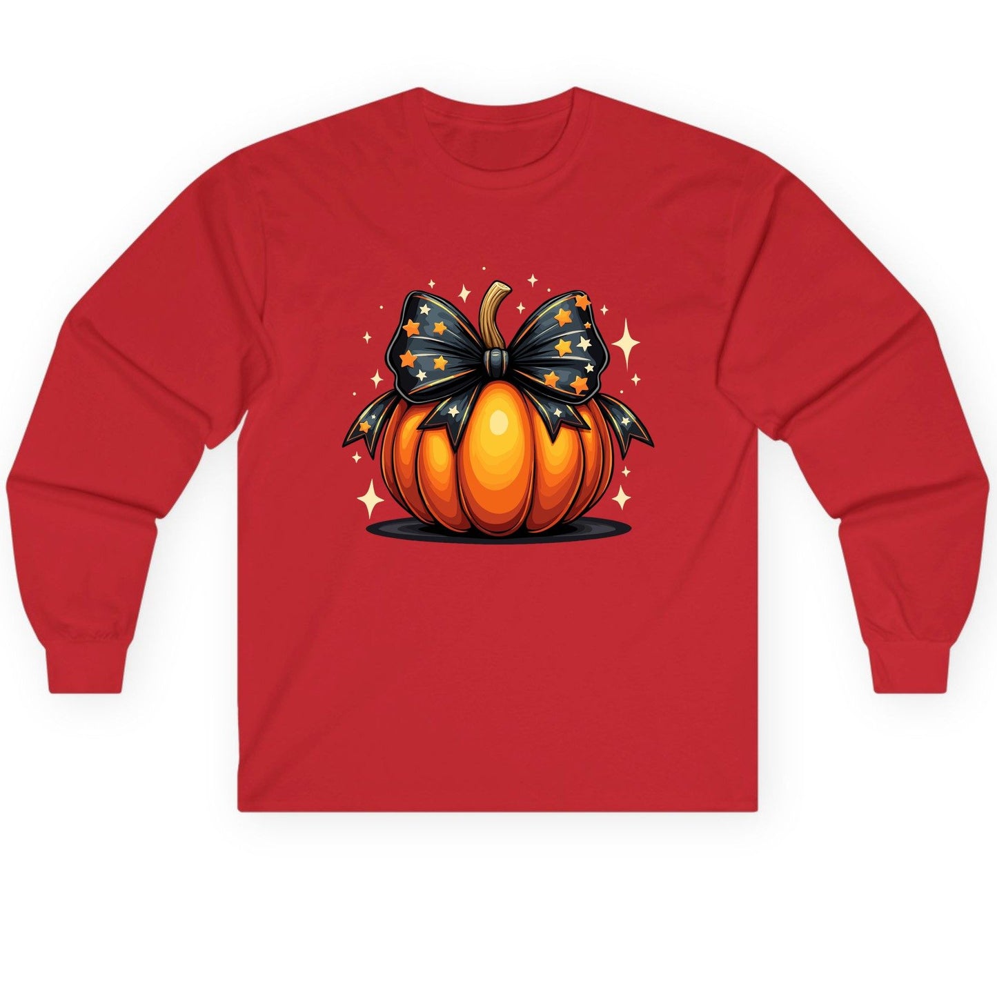 Starry Bow Pumpkin Halloween pumpkin Long Sleeve Tee Red product mockup